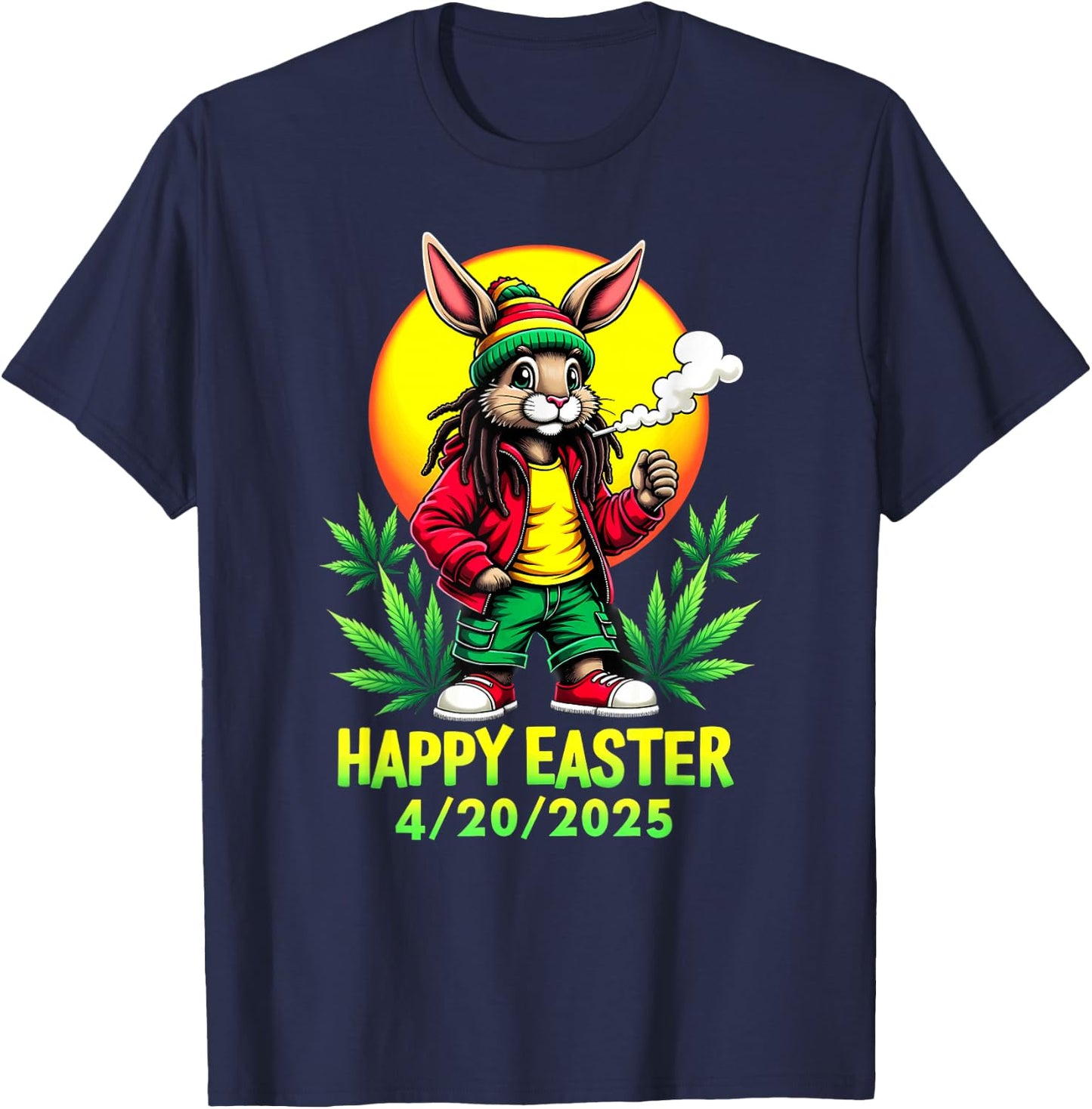 Happy Easter Bunny Marijuana Cannabis Weed 420 T-Shirt - T-Shirt | Navy