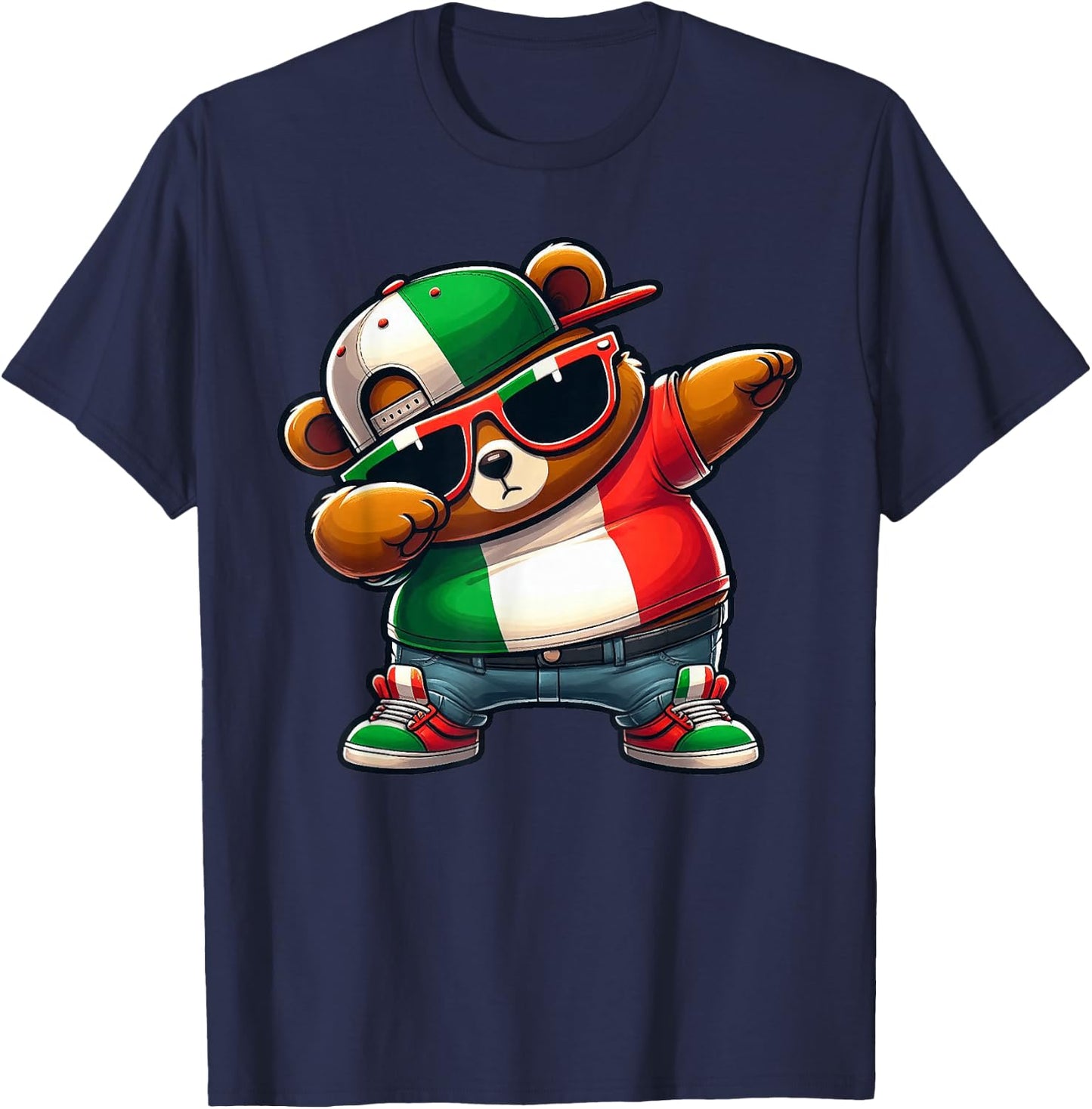 Italian Bear Italia Dab Dabbing Boys Kids 2024 , Blue, S T-Shirt - T-Shirt | Navy