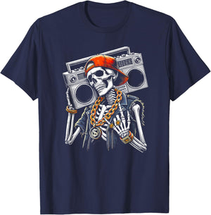 Skeleton Rocker Hand Horn Halloween Costume Cool Rock Music T-Shirt - T-Shirt | Navy
