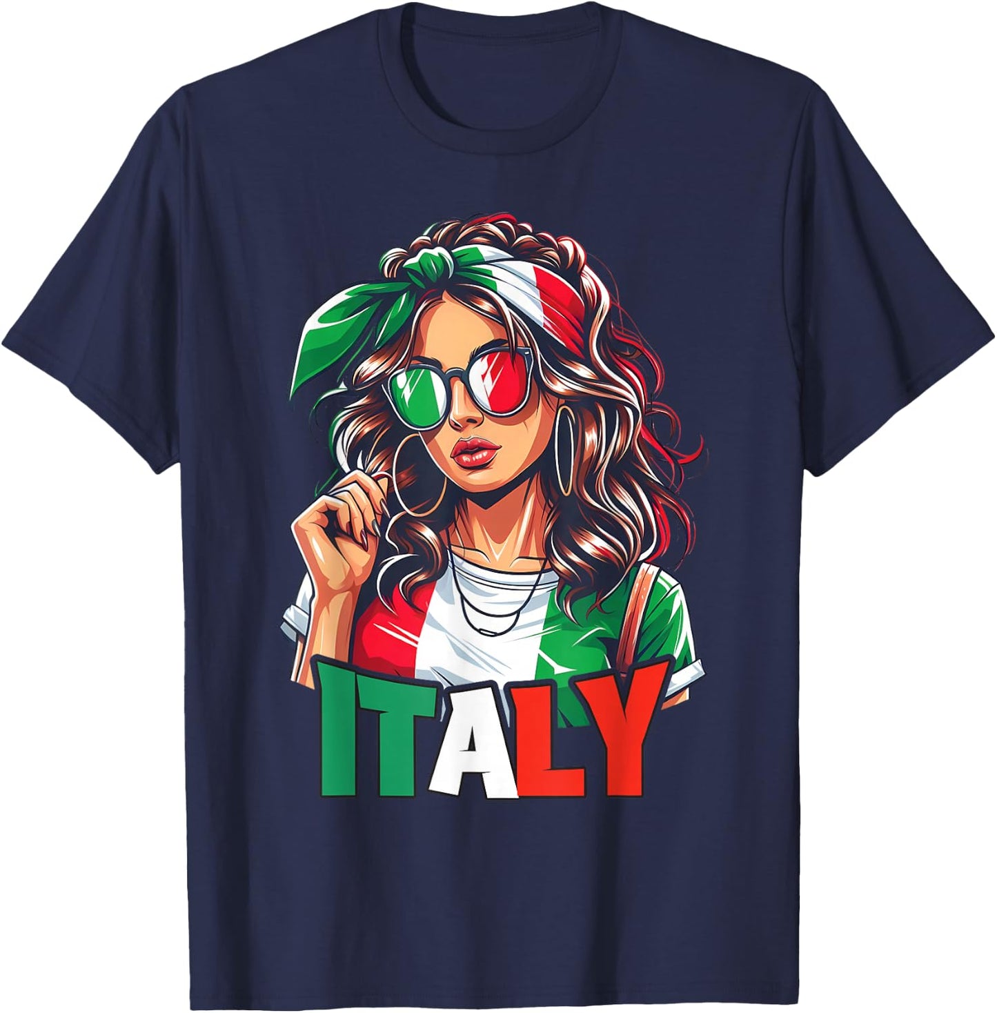 Italy Flag Woman Sunglasses Girls Italy & Italia , black T-Shirt - T-Shirt | Navy
