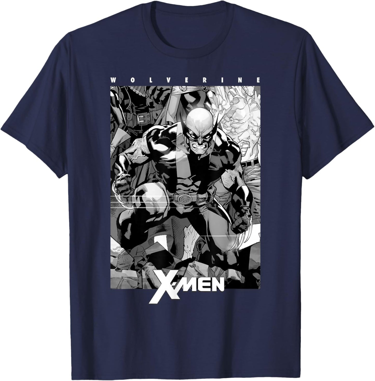 Marvel X-Men Wolverine Black & White Comic Panel T-Shirt - T-Shirt | Navy