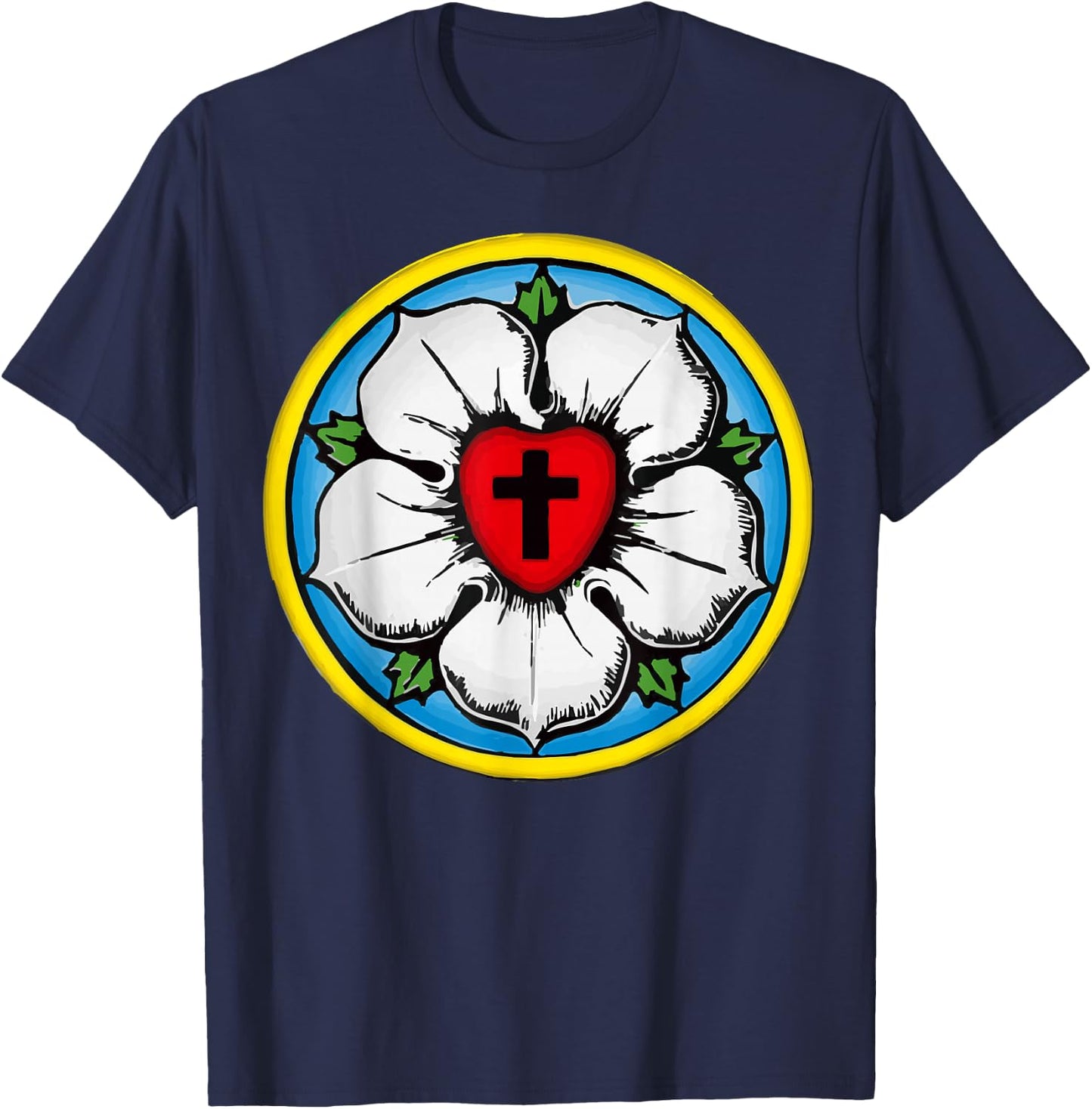Luther Rose Seal Lutheran Symbol Christian Cross T-Shirt - T-Shirt | Navy