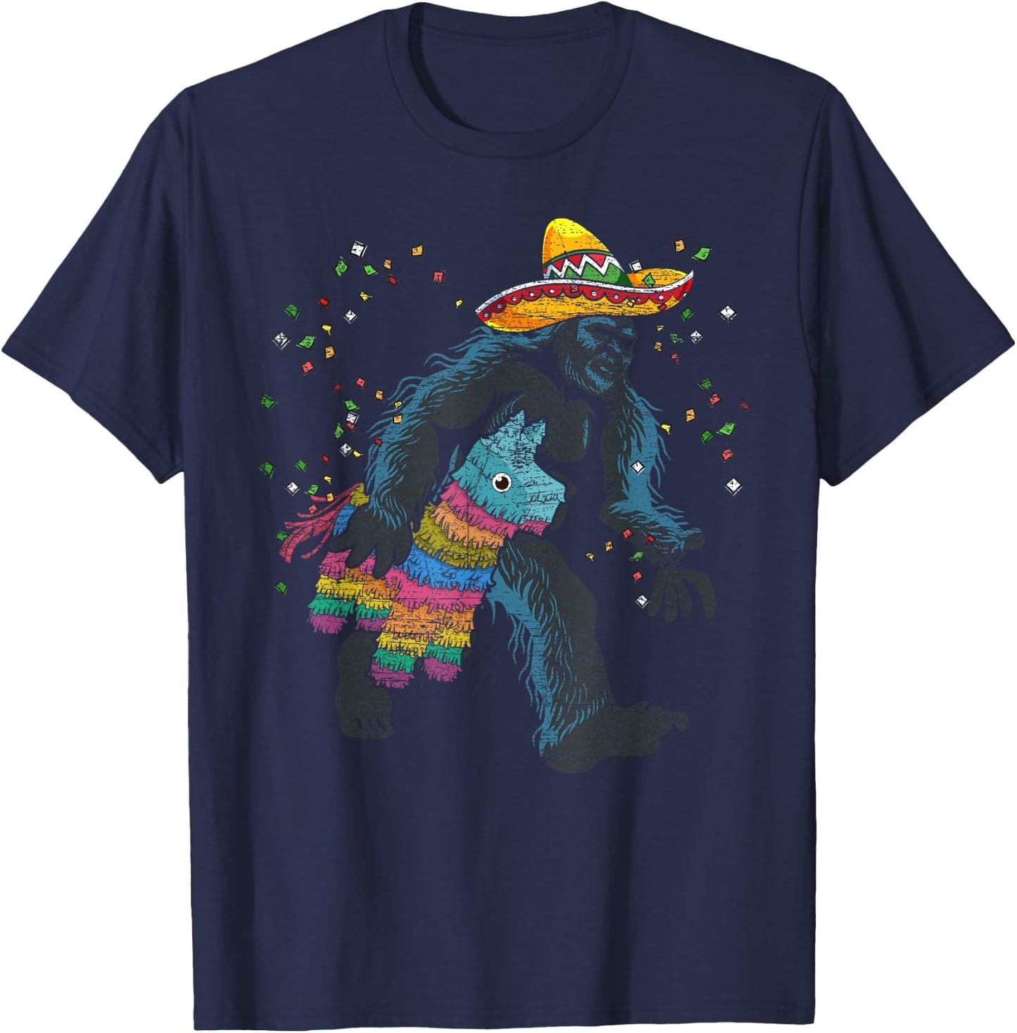Bigfoot Mexican Pinata Sasquatch Fiesta Funny Cinco De Mayo T-Shirt - T-Shirt | Navy