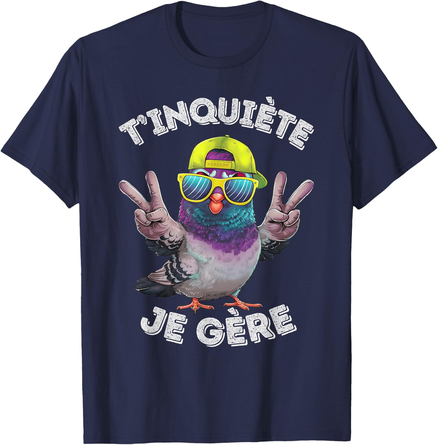 Pigeon Accessory Humour Beer Aperitif T'inquiète Je Gère , Black, S T-Shirt - T-Shirt | Navy