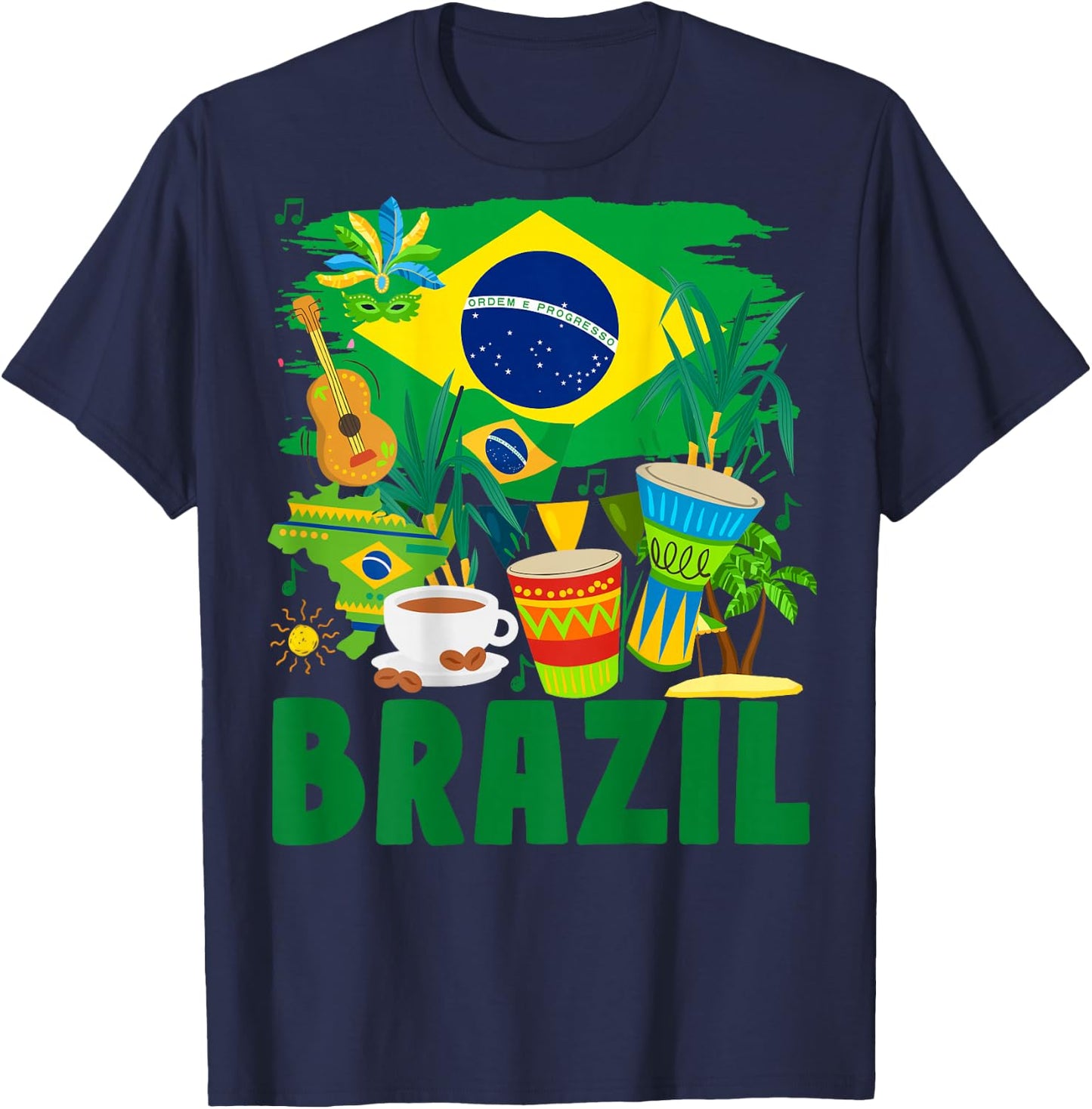 Brazil Flag Outfit Idea For Kids Brazil & Brazilian Flag T-Shirt - T-Shirt | Navy