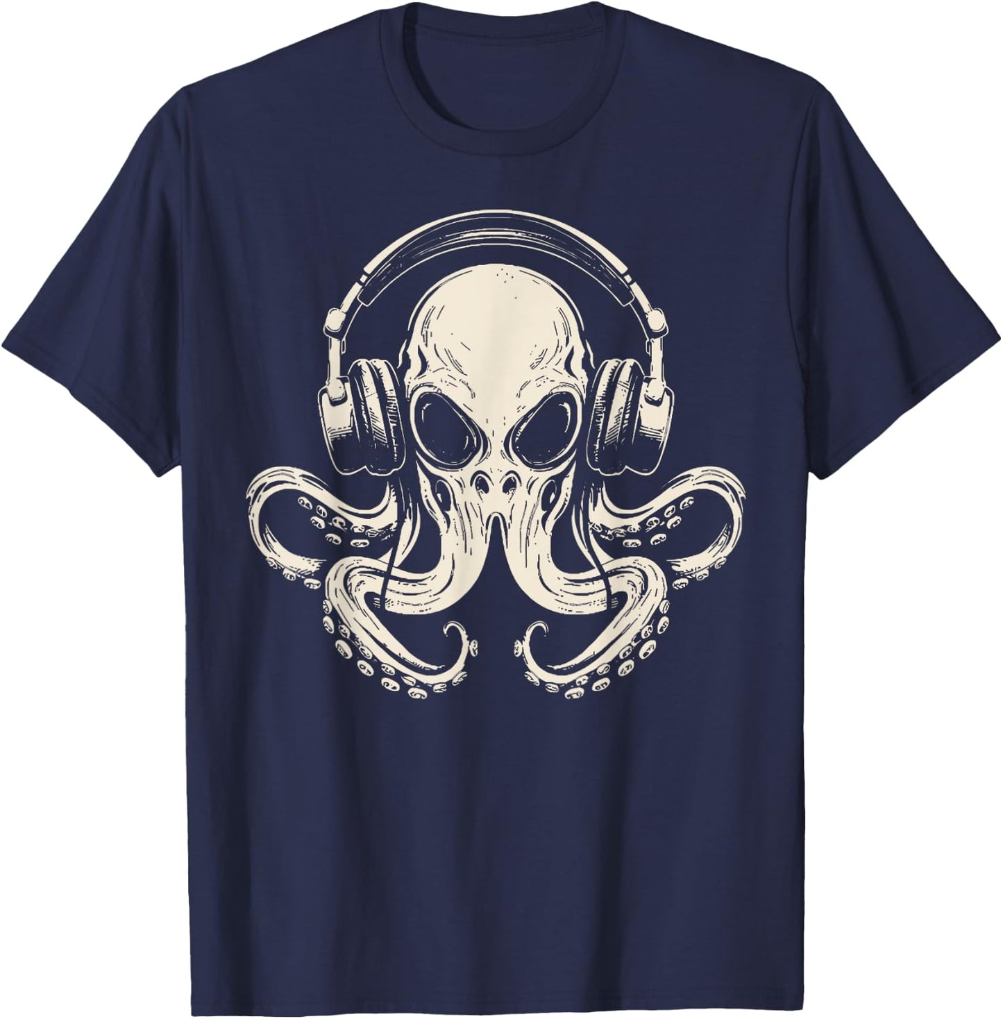 Octopus Musician Headphone Music Lover Octopus Kraken Ocean T-Shirt - T-Shirt | Navy