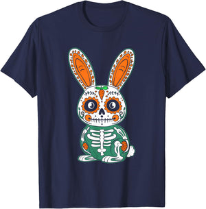 Rabbit Day Of Dead Mexican Bunny Lover Rabbit Sugar Skull T-Shirt - T-Shirt | Navy
