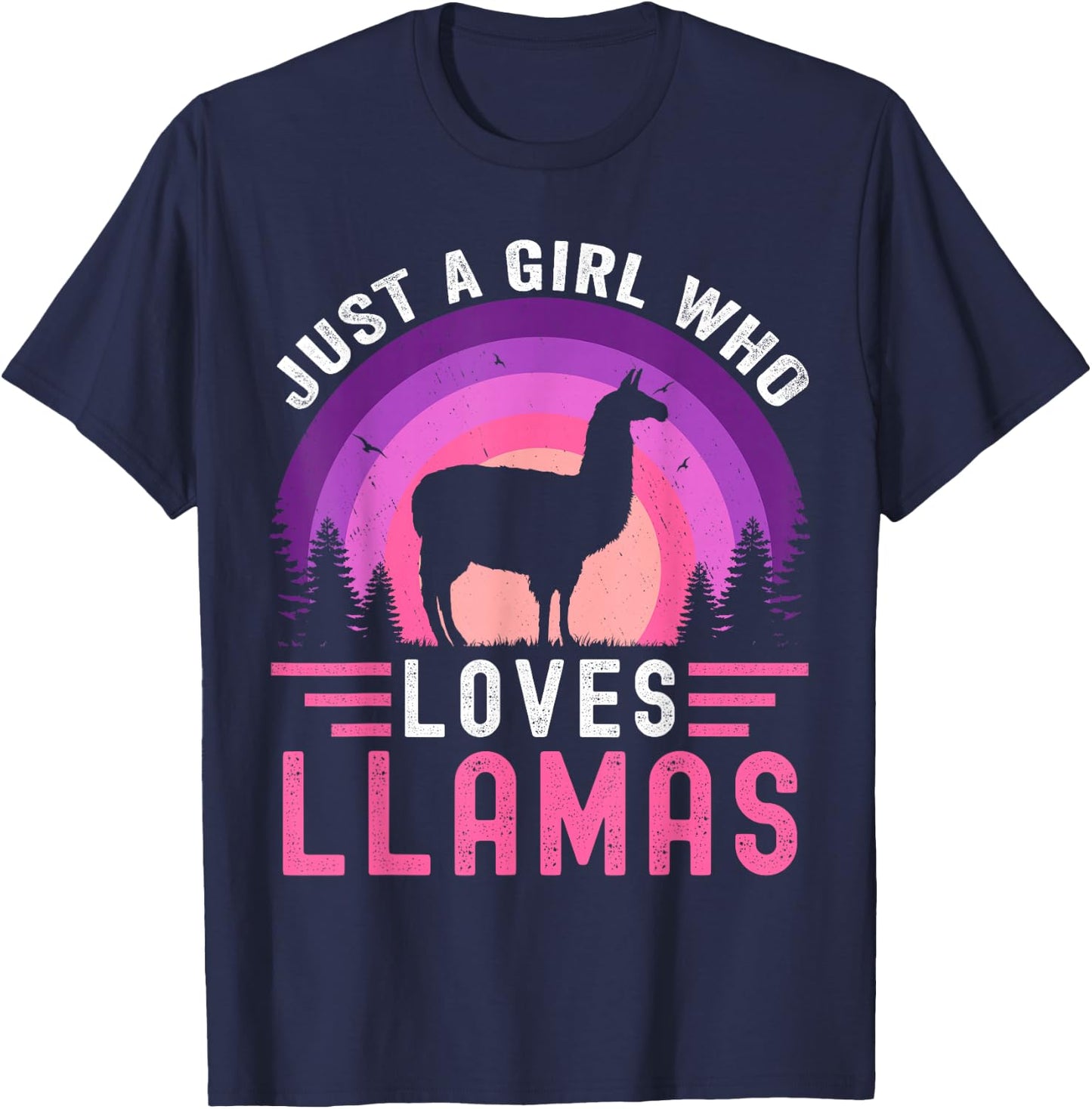 Just A Girl Who Loves Llamas Retro Vintage alpaca Llama T-Shirt - T-Shirt | Navy