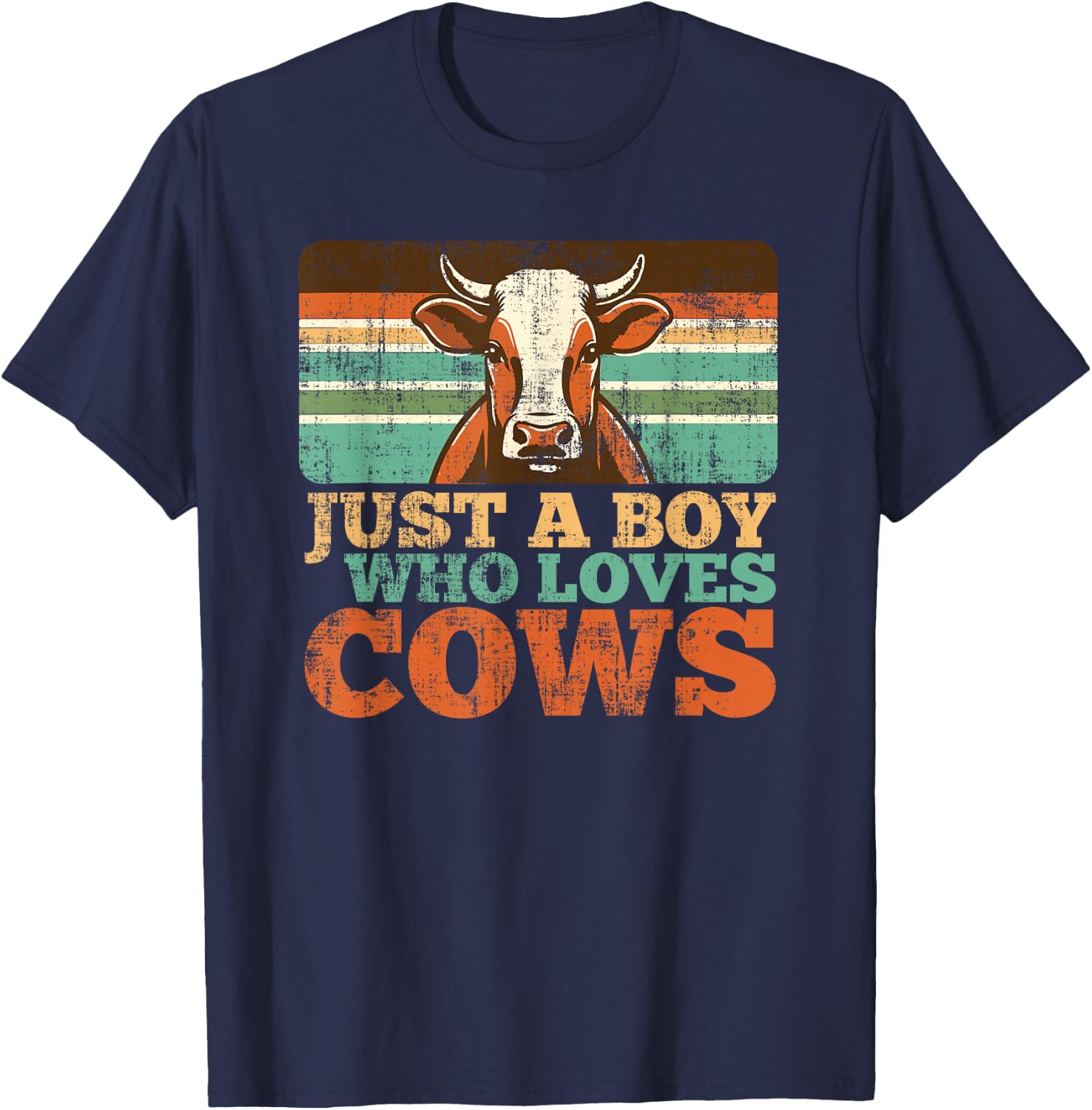 Just A Boy Who Loves Cows Farm Animal Lover Retro Farmer T-Shirt - T-Shirt | Navy