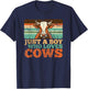 Just A Boy Who Loves Cows Farm Animal Lover Retro Farmer T-Shirt - T-Shirt | Navy