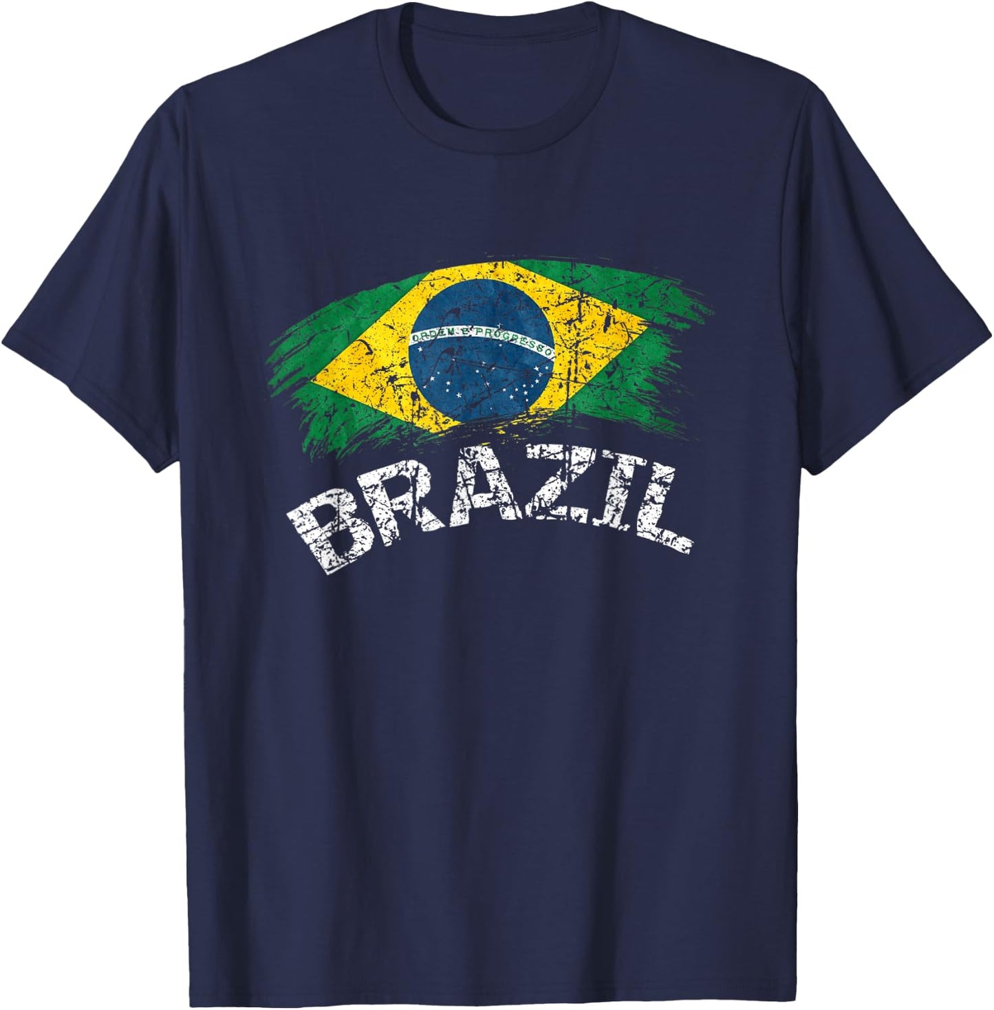 Flag Of Brazil Distressed Latin Men Women Kids Brazilian T-Shirt - T-Shirt | Navy