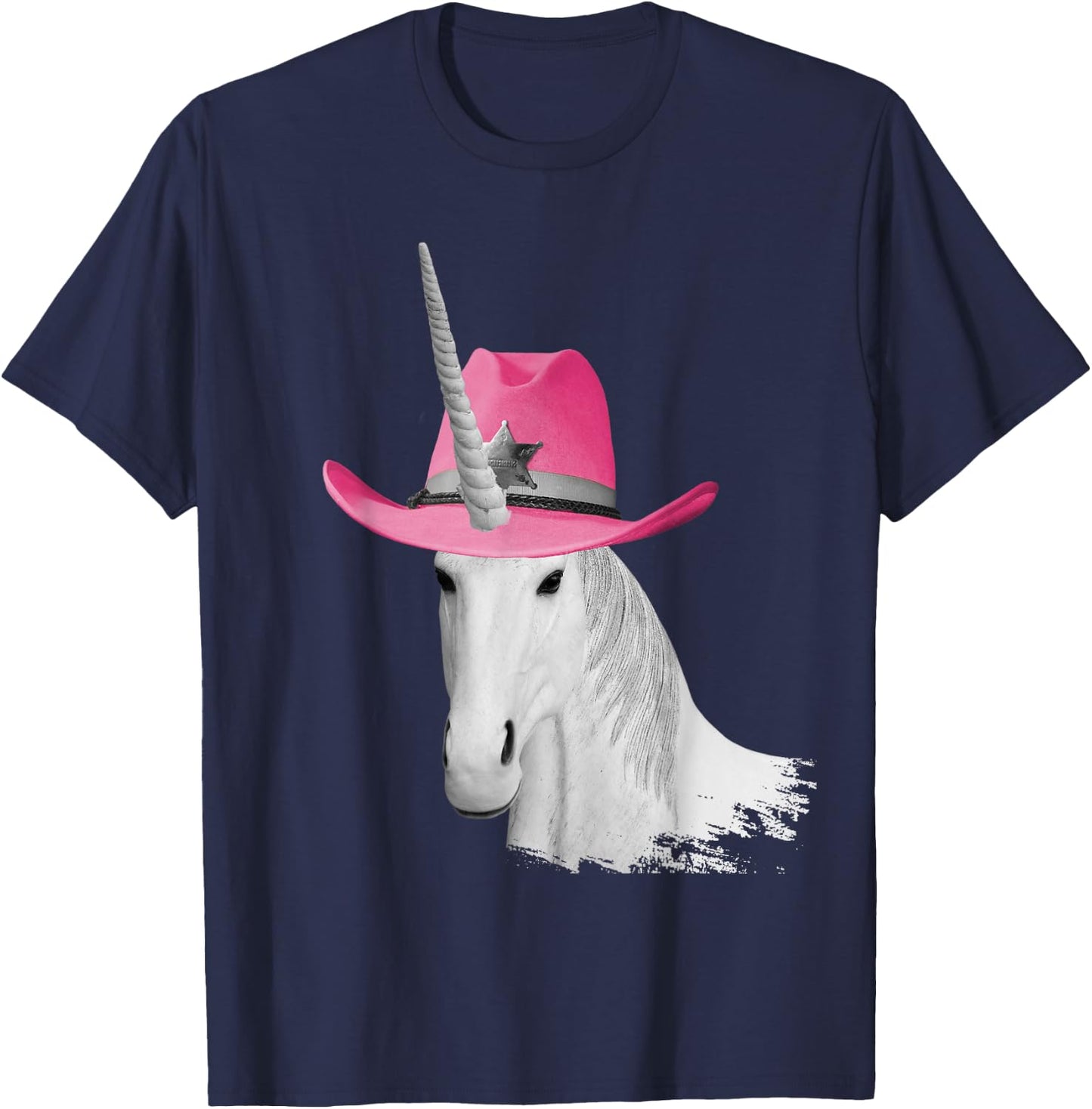 Unicorn Wearing Pink Cowboy Hat Cowgirl T-Shirt - T-Shirt | Navy