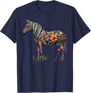 Cute Flower Zebra on summer Floral Zebra Men Women Kids T-Shirt - T-Shirt | Navy