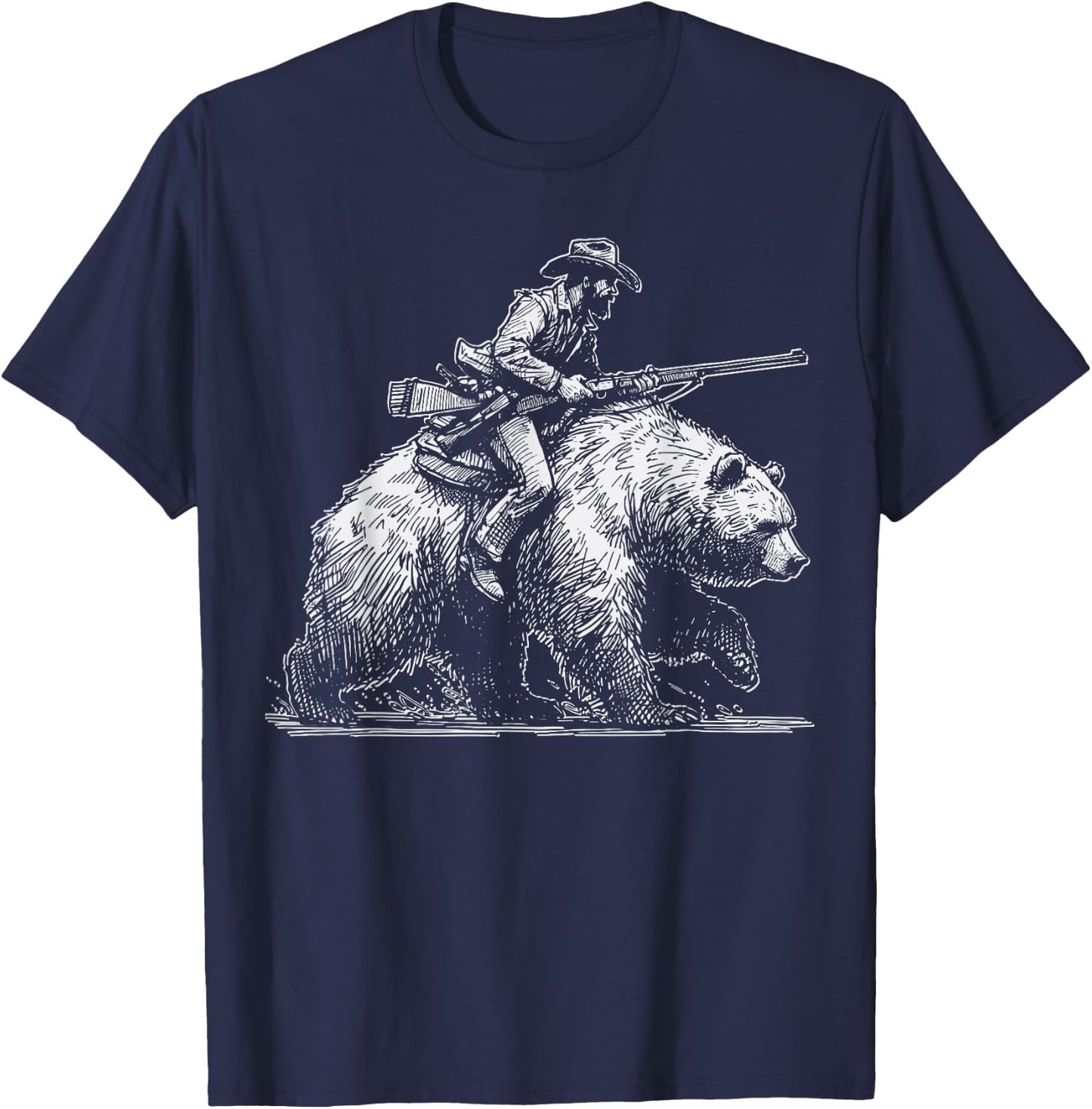 Funny Lumberjack Cowboy rides a Bear T-Shirt - T-Shirt | Navy
