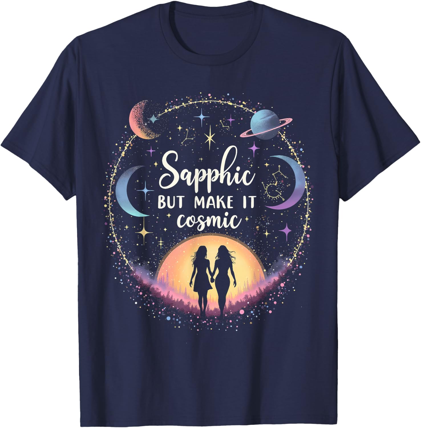 Subtle Lesbian Sapphic But Make It Cosmic T-Shirt - T-Shirt | Navy