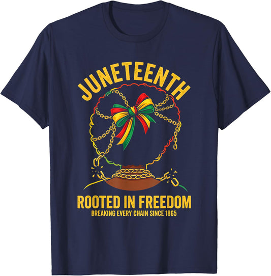 Juneteenth Rooted in Freedom Afro Girls Coquette Bow 1865 T-Shirt - T-Shirt | Navy