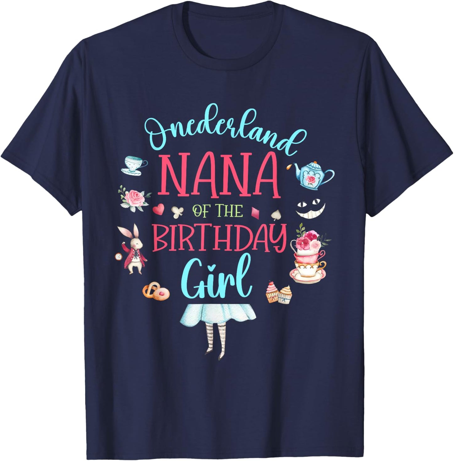 Nana of the Birthday Girl Tea Party Onederland Grandma T-Shirt - T-Shirt | Navy