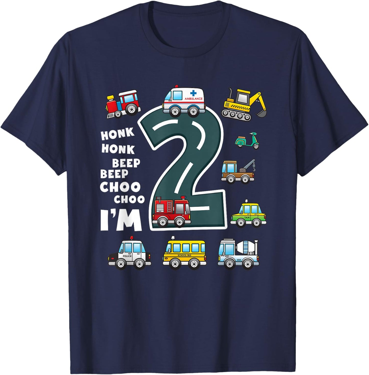 2nd Birthday Boy 2 Year Old Transportation Toddler Truck Car T-Shirt - T-Shirt | Navy