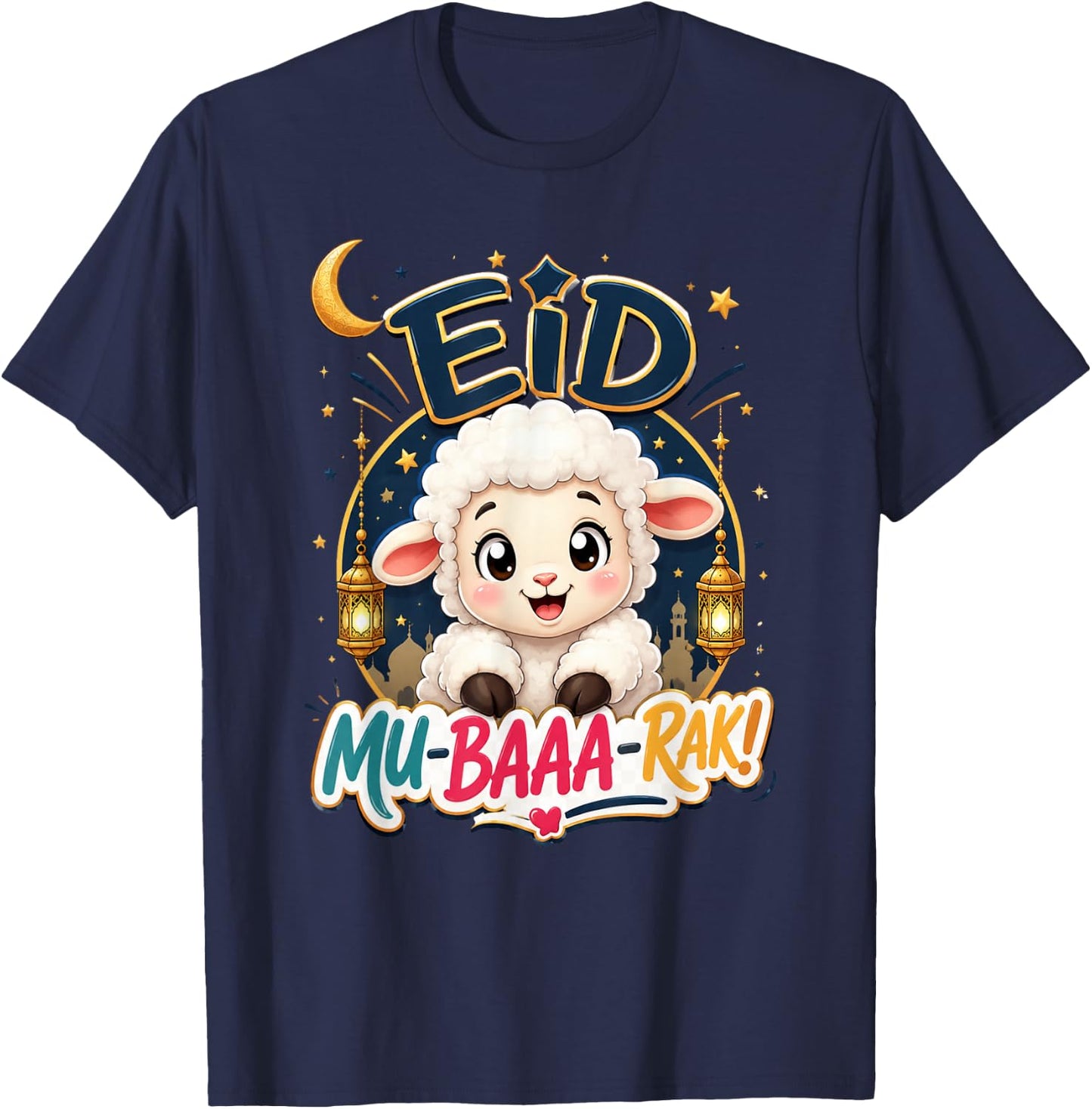 Happy Eid Al Adha Mubarak Kids Muslim Cute Sheep Holiday T-Shirt - T-Shirt | Navy