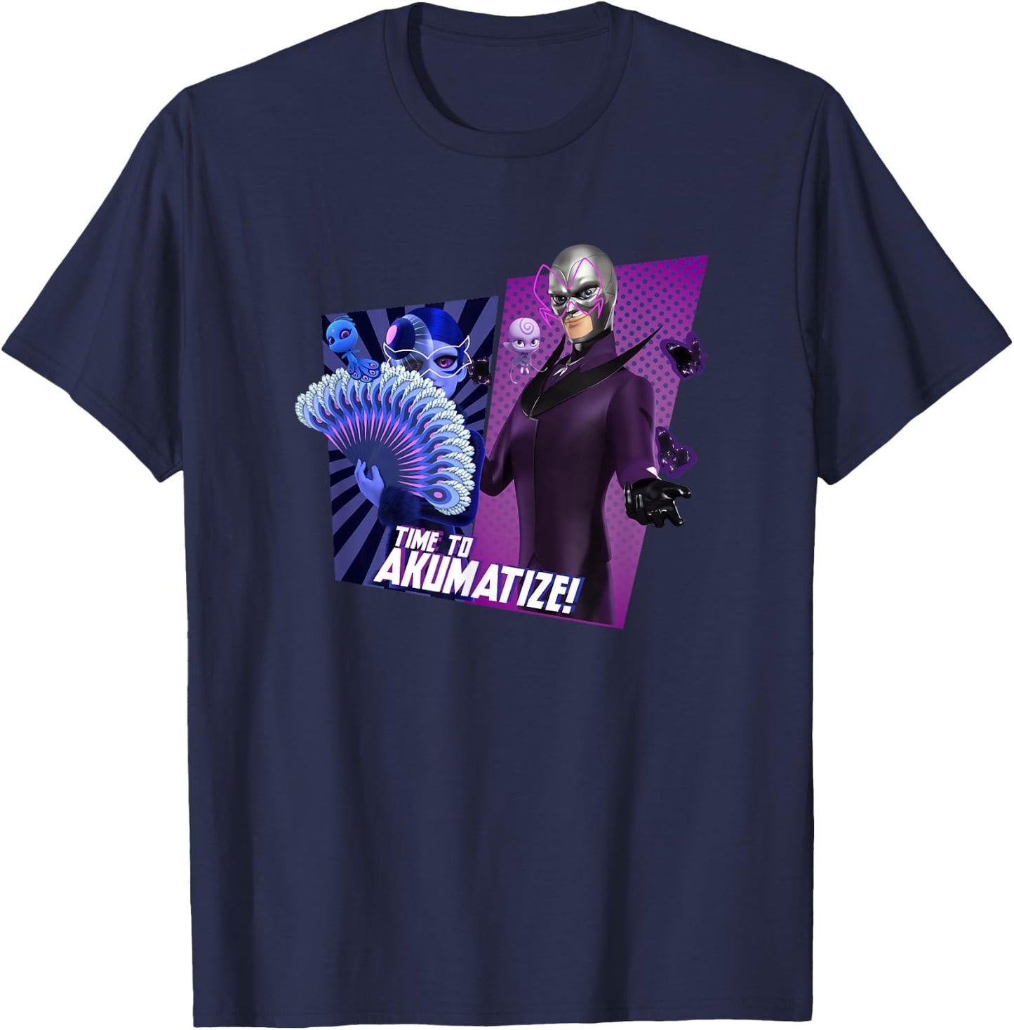 Miraculous Ladybug Hawk Moth and Mayura Time To Akumatize T-Shirt - T-Shirt | Navy