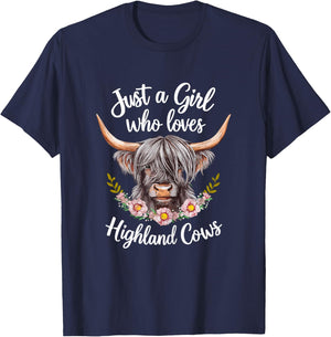 Scottish Cow Just a Girl Who Loves Highland Cows T-Shirt - T-Shirt | Navy