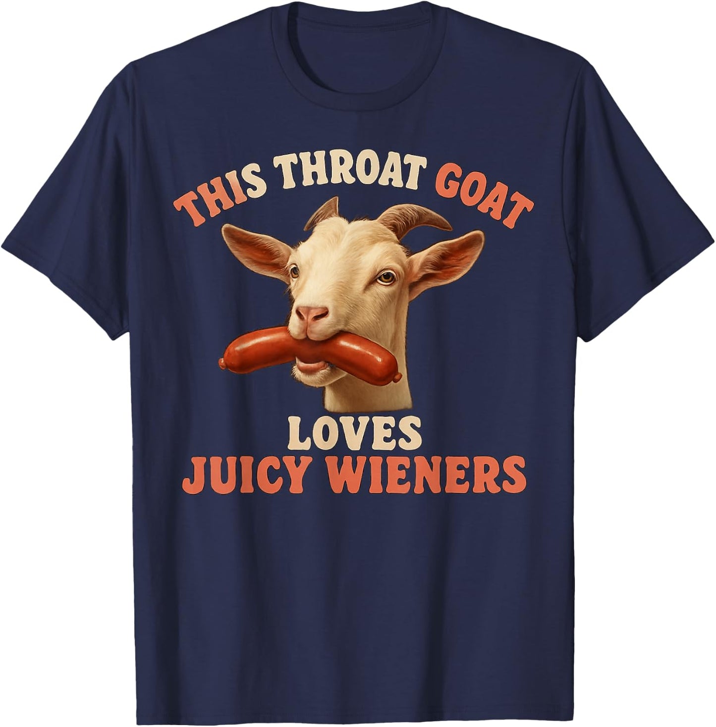 Playful Goat with Sausage Humor Design T-Shirt - T-Shirt | Navy