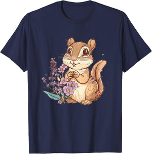 Cute Chipmunk With Flowers I Kids Chipmunk T-Shirt - T-Shirt | Navy