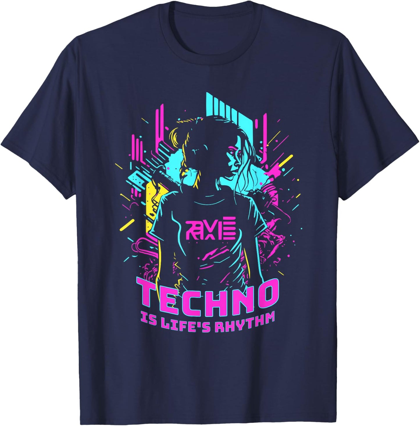 Techno Is Life's Rhythm , black T-Shirt - T-Shirt | Navy