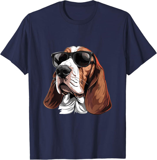 Basset Hound Sunglasses Dog Breed Graphic T-Shirt - T-Shirt | Navy