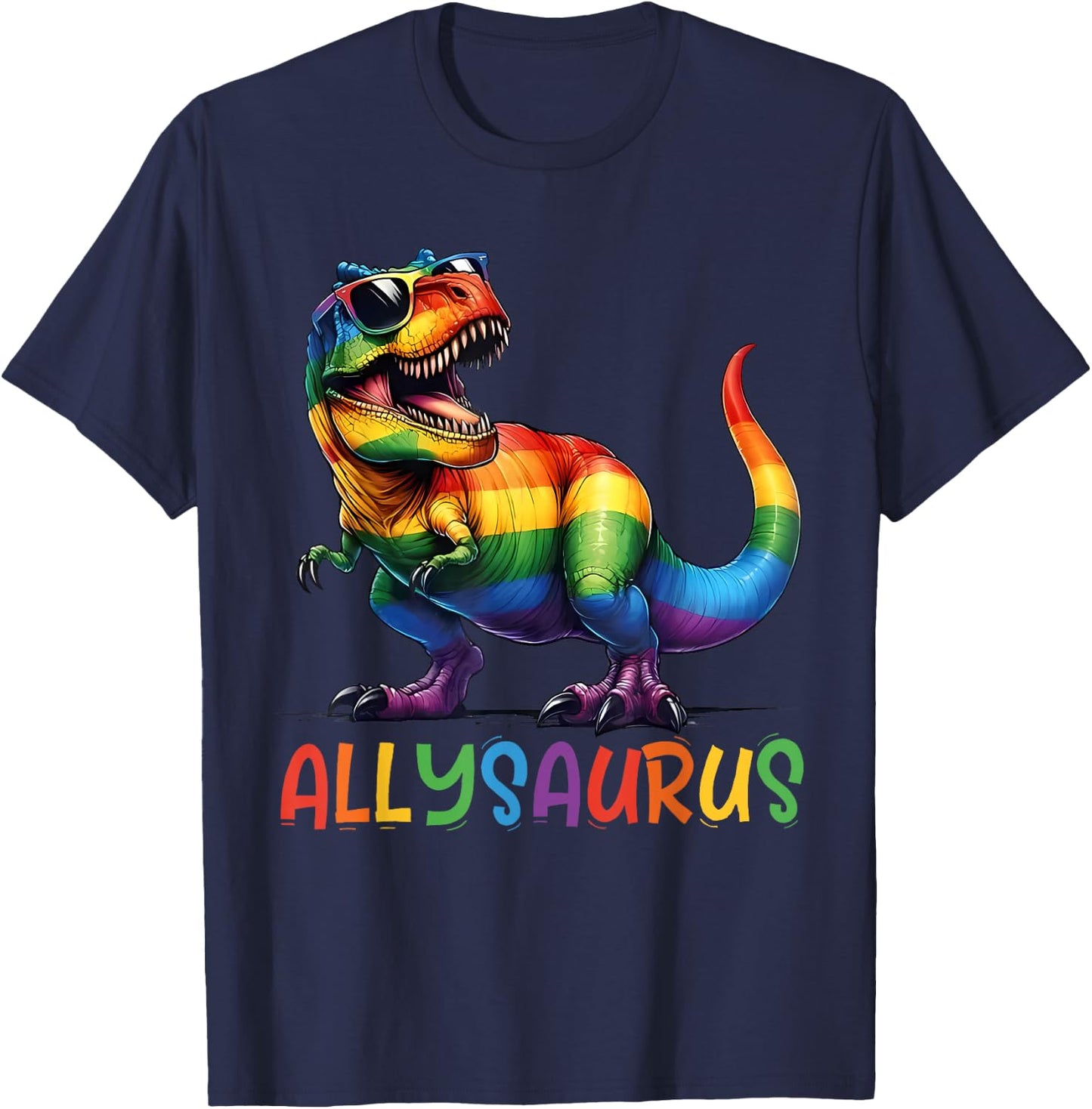 Kids Gay Rainbow Dino Allysaurus LGBT Pride Ally Toddler Boy T-Shirt - T-Shirt | Navy