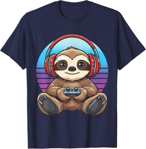 Retro Sloth gaming T-Shirt - T-Shirt | Navy