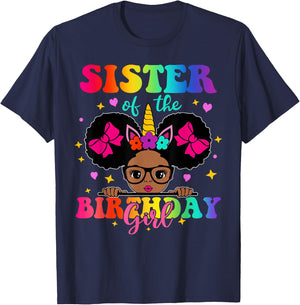 Sister of The Birthday Girl Princess Afro Melanin Unicorn T-Shirt - T-Shirt | Navy