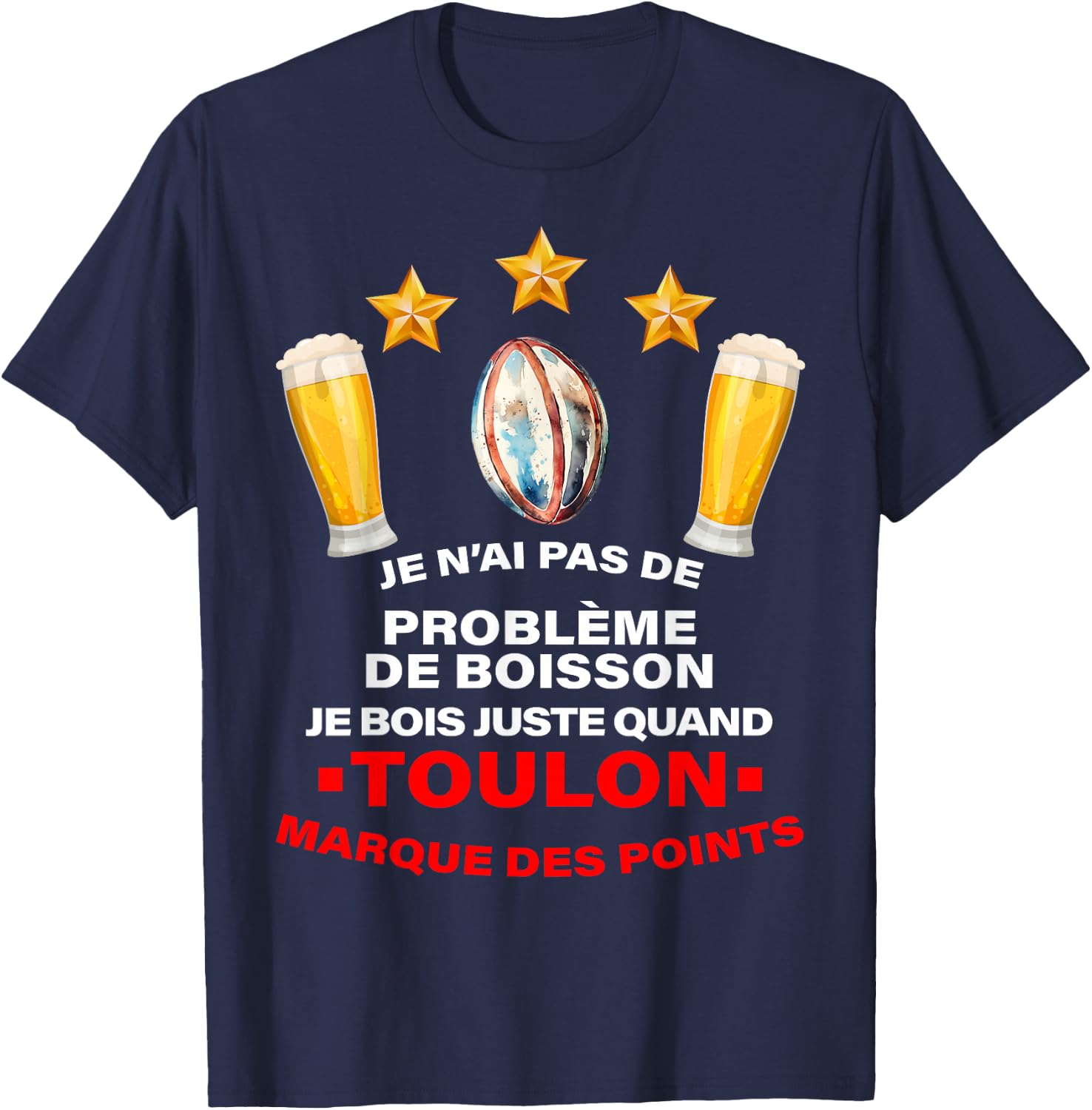 Supporter Rugby Toulon Humour Aperitif Third Half , Black, S T-Shirt - T-Shirt | Navy