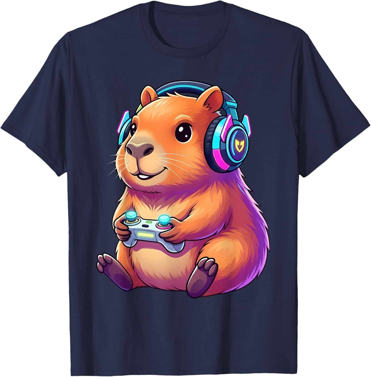 Drôle de Capybara Gamer Mignon Jeu Vidéo Capybara Animal Design T-Shirt - T-Shirt | Navy