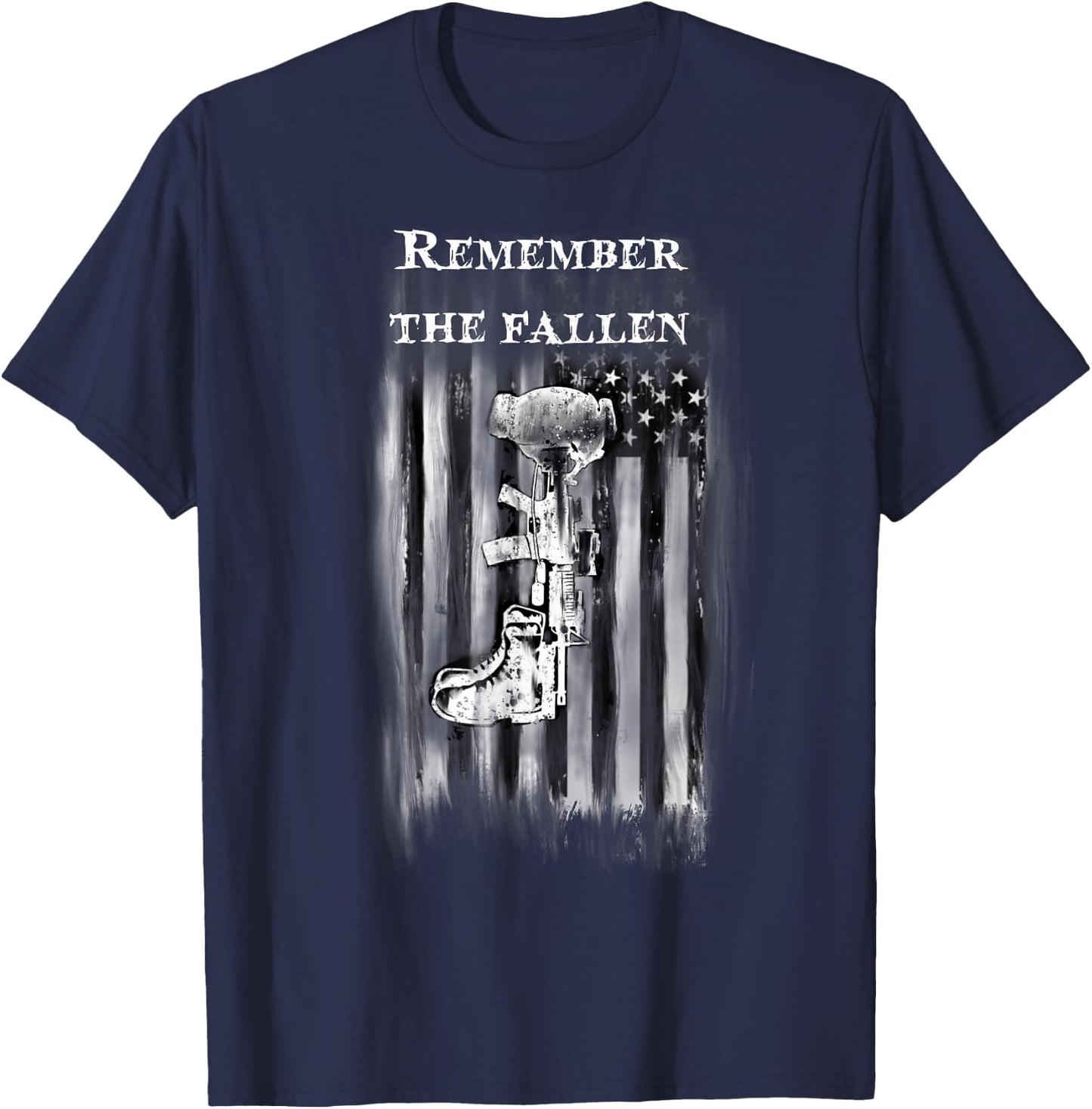 USA fallen soldier battle cross flag warrior shirt T-Shirt - T-Shirt | Navy