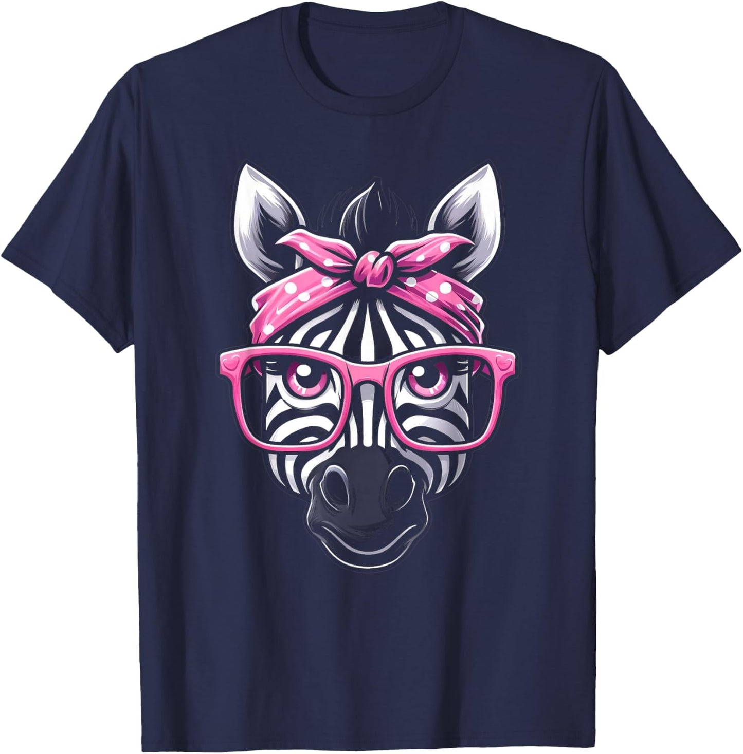 Zebra Pink Bandana Glasses T-Shirt - T-Shirt | Navy