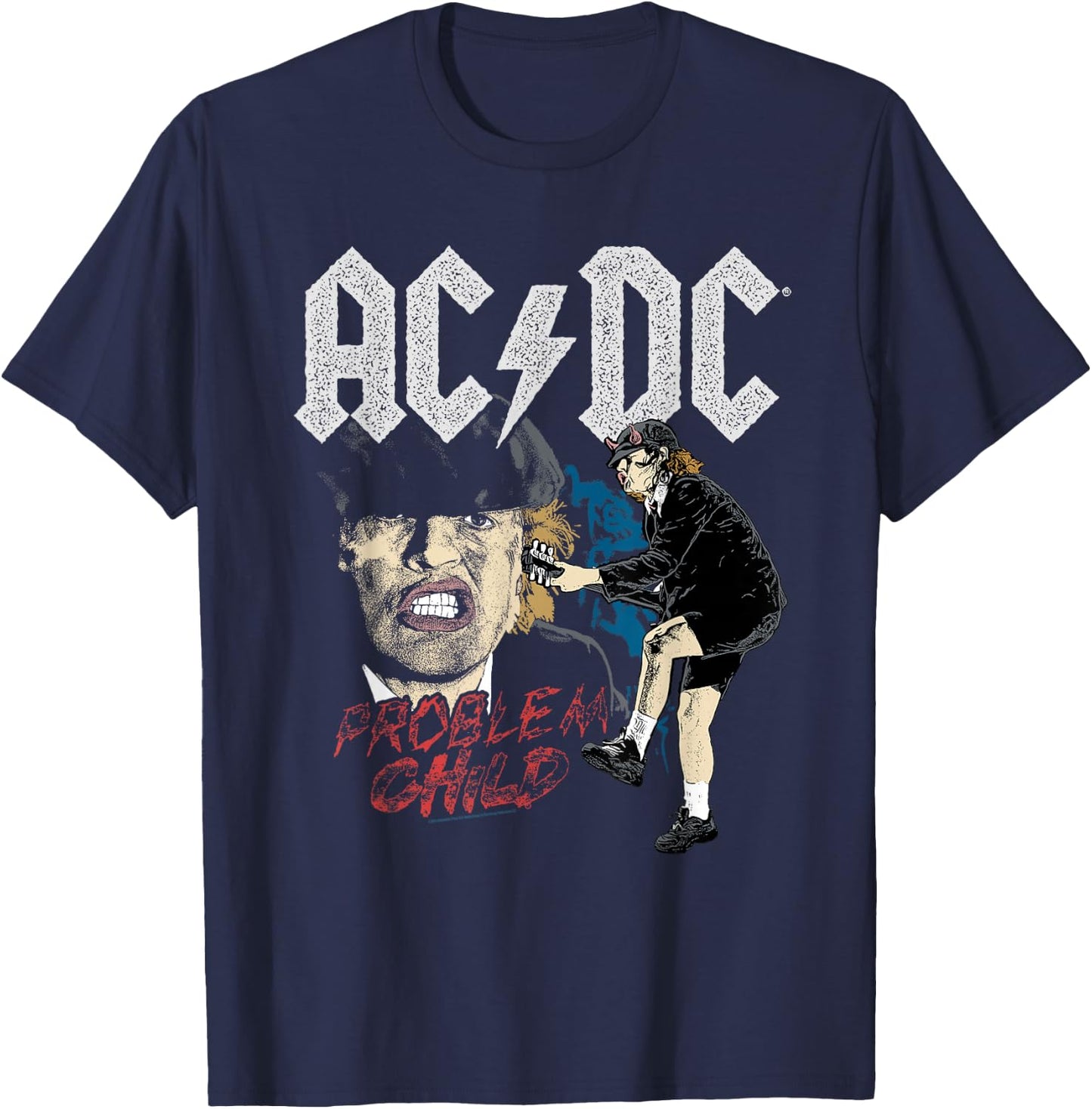 AC/DC Angus Young Problem Child , Black, S T-Shirt - T-Shirt | Navy