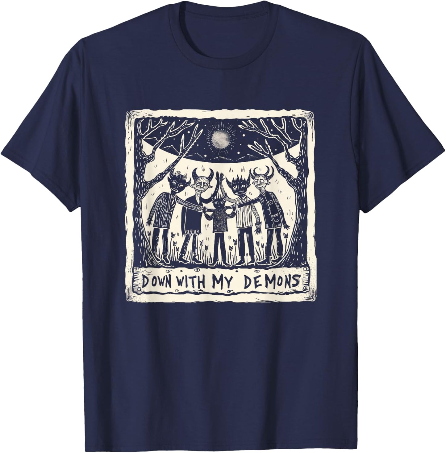 Down With My Demons Occult Gothic Witchcraft Horror Punk T-Shirt - T-Shirt | Navy