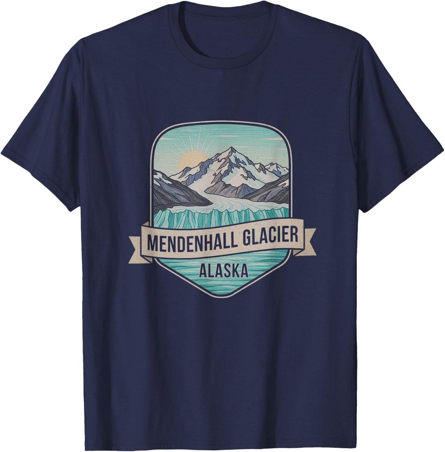 Retro Mendenhall Glacier Alaska Drawing Art Design T-Shirt - T-Shirt | Navy