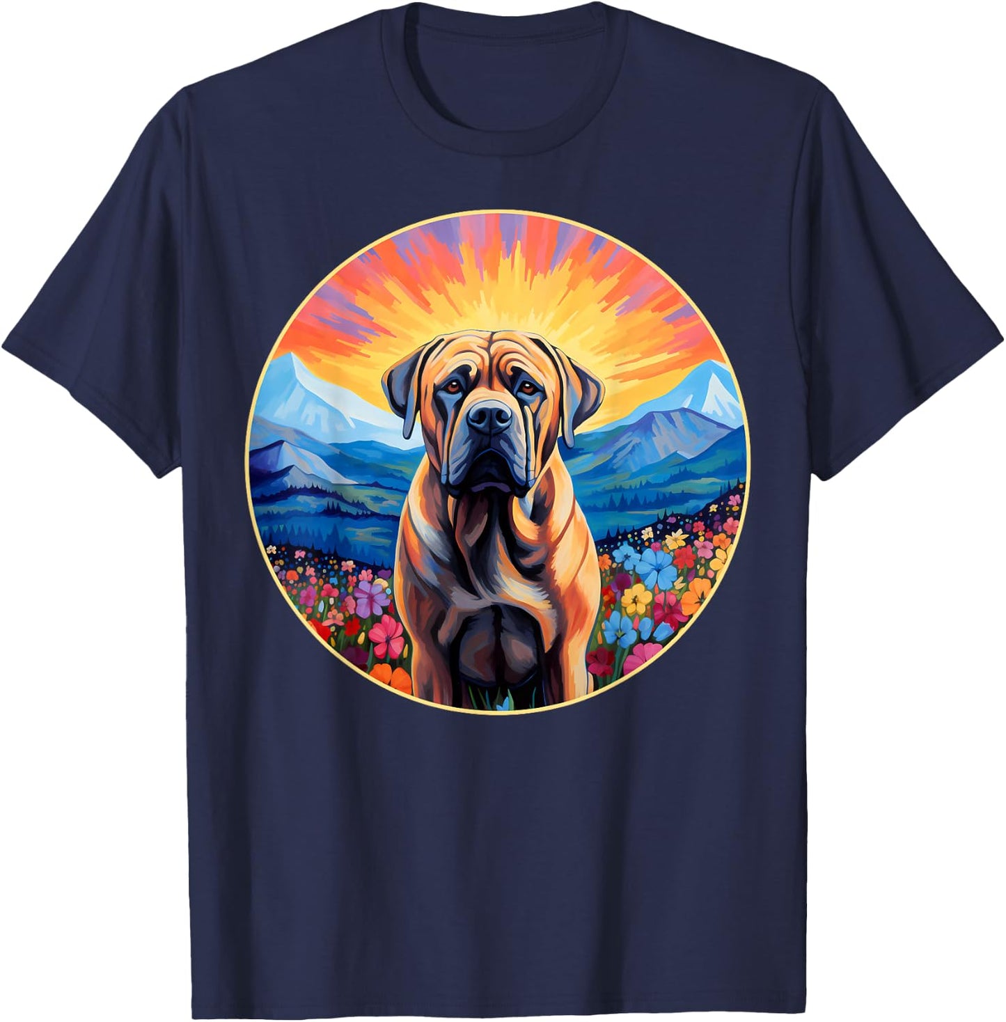 Cute Boerboel Flower Mountain South African Mastiff Dog T-Shirt - T-Shirt | Navy