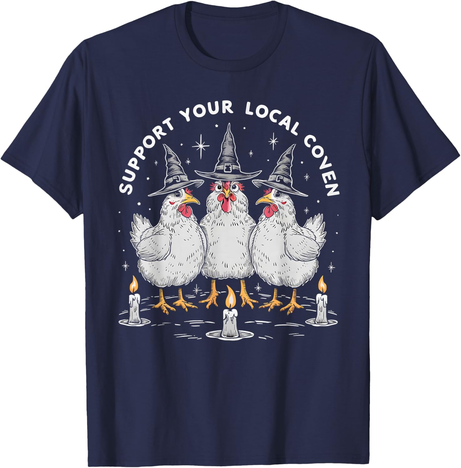 Support Your Local Coven Funny Farm Witch Chicken Halloween T-Shirt - T-Shirt | Navy