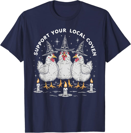Support Your Local Coven Funny Farm Witch Chicken Halloween T-Shirt - T-Shirt | Navy