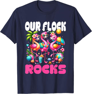 Our Flock Rocks Flamingo Summer Vacation Family Matching T-Shirt - T-Shirt | Navy
