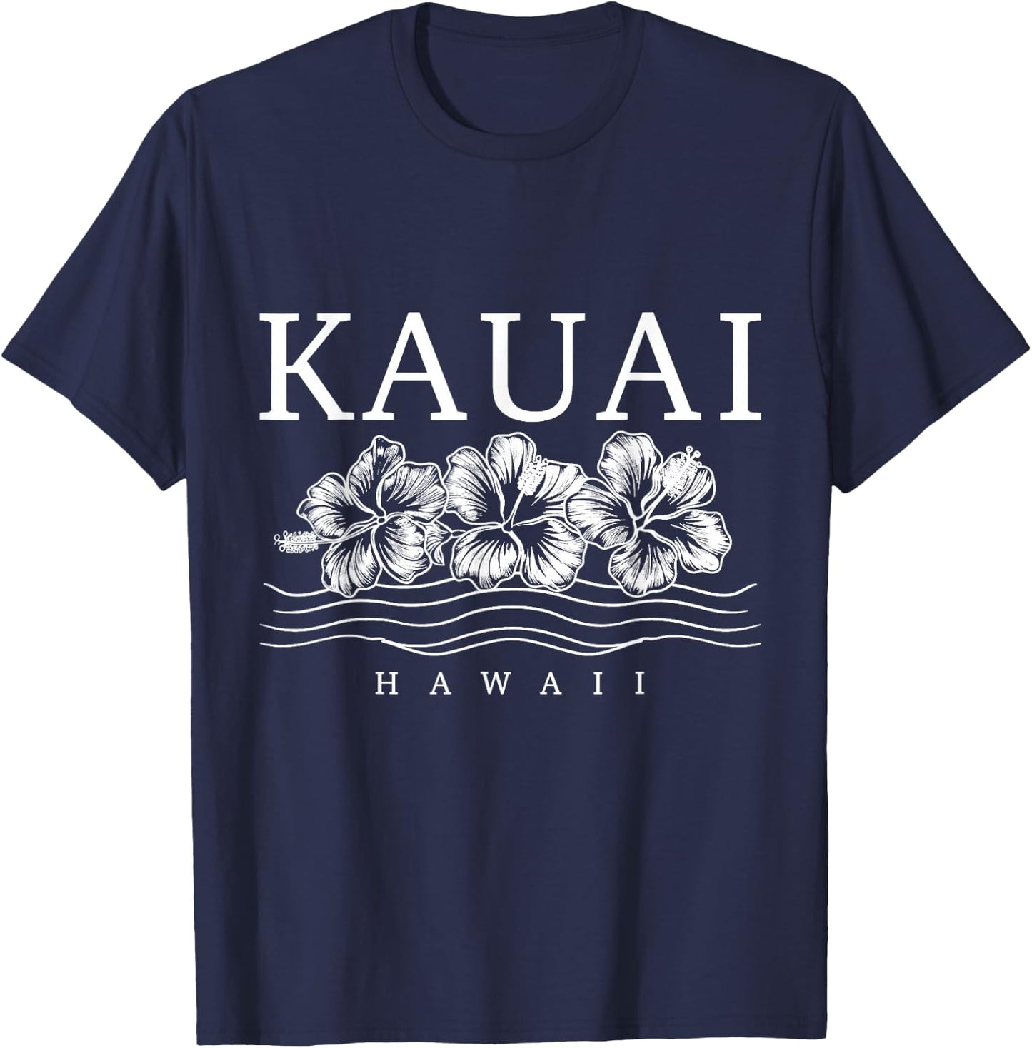 Kauai Hawaii Hawaiian Hibiscus Flowers Surfer Souvenir T-Shirt - T-Shirt | Navy
