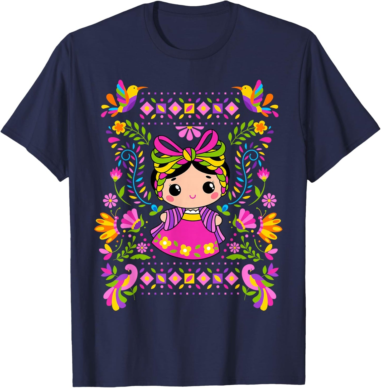María Mazahua Muñeca de Trapo Mexicana Otomí T-Shirt - T-Shirt | Navy