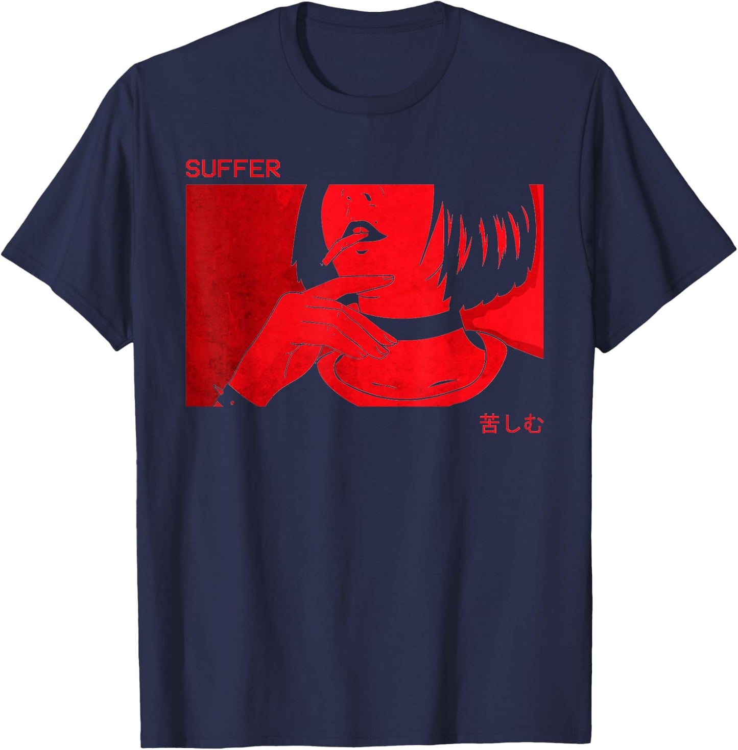 Soft Grunge Aesthetic Anime Girl Sad Goth Harajuku Suffer T-Shirt - T-Shirt | Navy