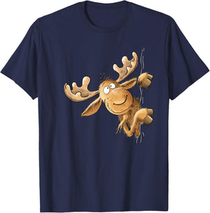 Funny with Cartoon I Elk Wild Animal Motif, black T-Shirt - T-Shirt | Navy