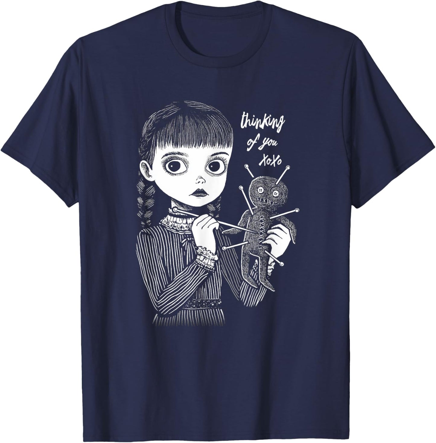 Thinking Of You Creepy Cute VooDoo Girl With Doll T-Shirt - T-Shirt | Navy