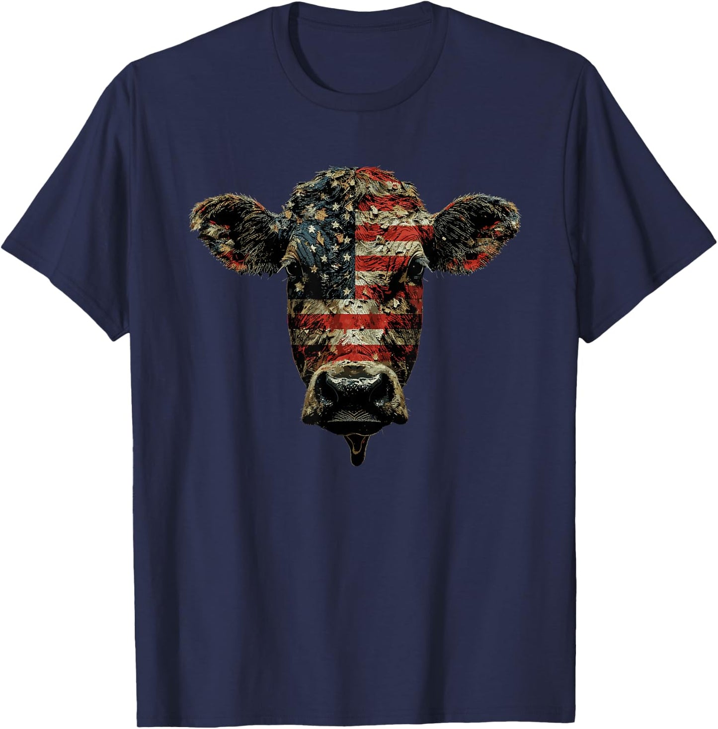 Cow Farm Patriotic Farmer 4th Of July USA American Flag Men T-Shirt - T-Shirt | Navy