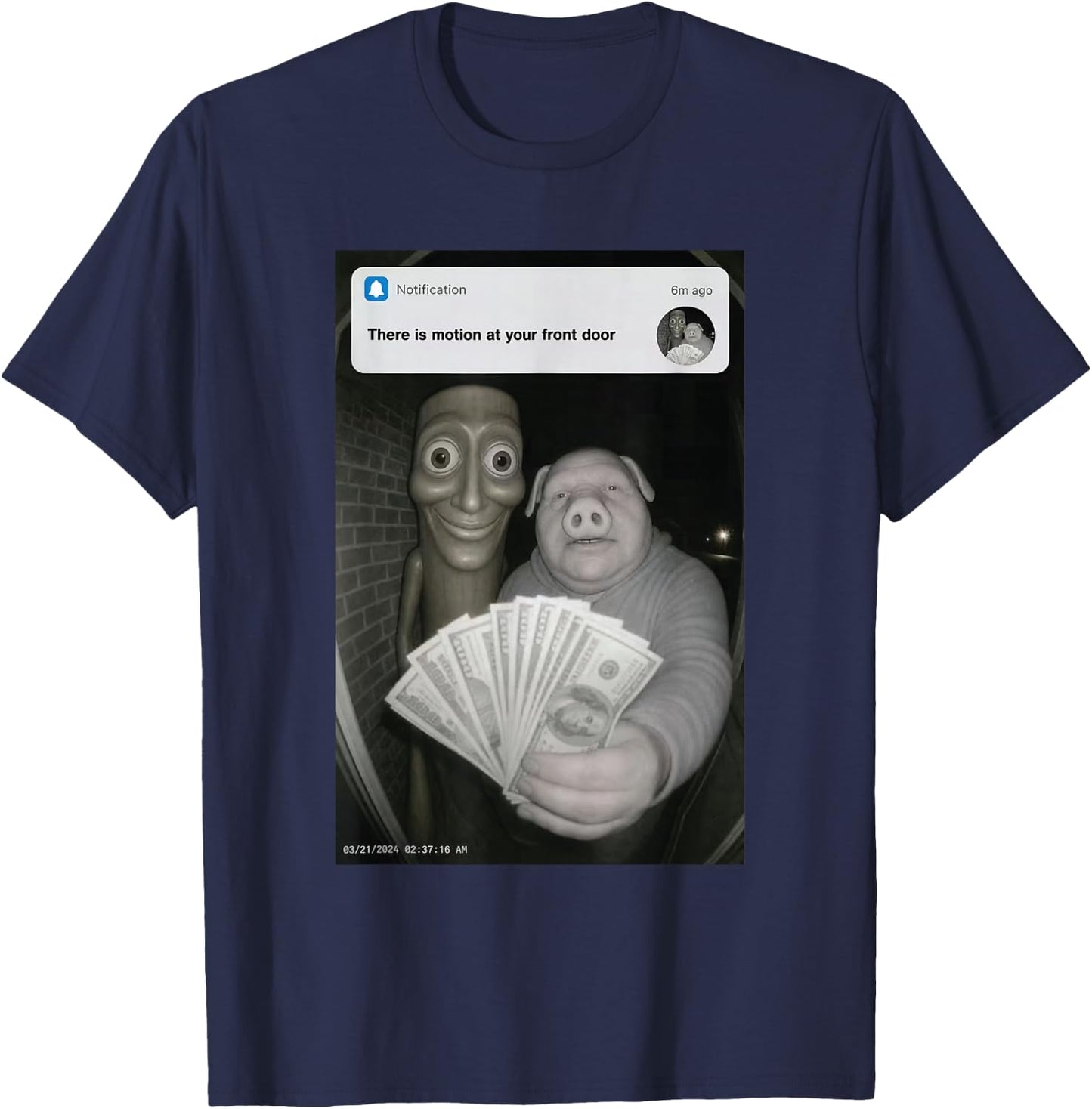 There is Motion At Your Haustür Tung Tung Sahur John Pork T-Shirt - T-Shirt | Navy